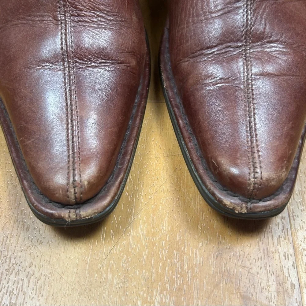 Pikolinos Women Brown Leather Heel Bootie‎ Zip Sz 39 Spanish Made Block Heel
